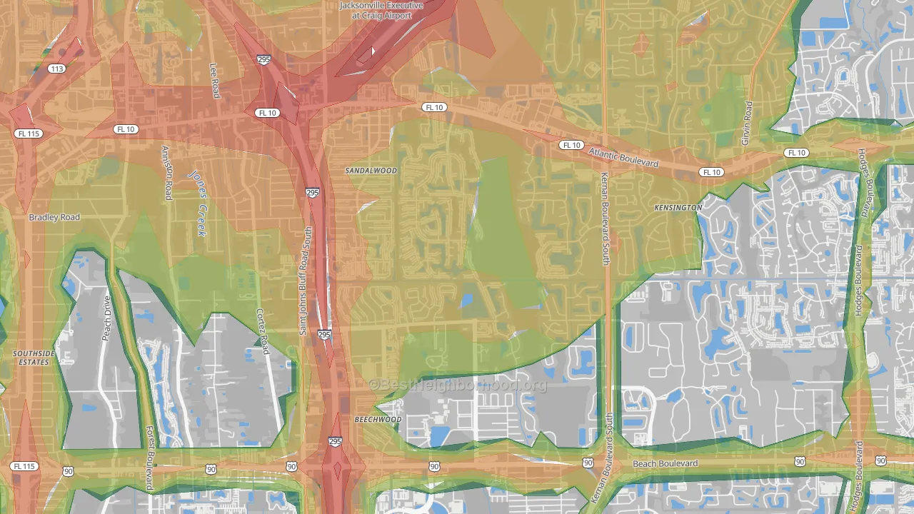 Sandalwood, Jacksonville, FL Map of Noise Levels in Sandalwood