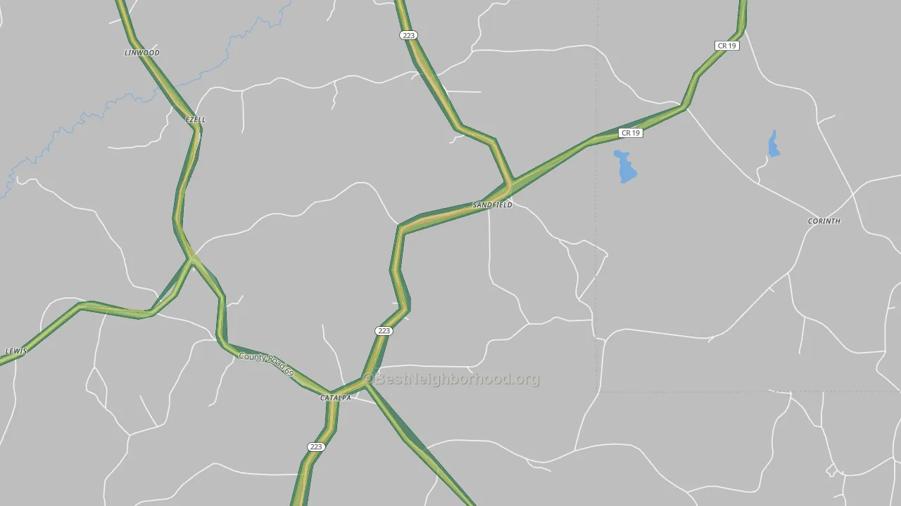 Sandfield, AL Map of Noise Levels in Sandfield