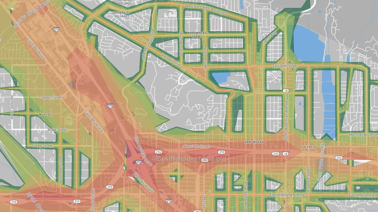 Sandin Hills, San Bernardino, CA Map of Noise Levels in Sandin Hills