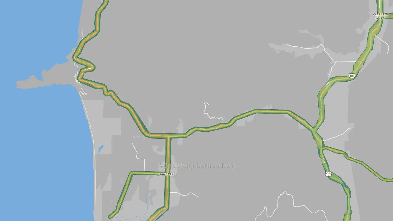 Sandlake, OR Map of Noise Levels in Sandlake