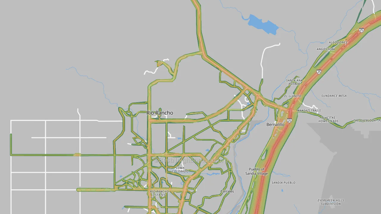 Sandoval County, NM Map of Noise Levels in Sandoval County