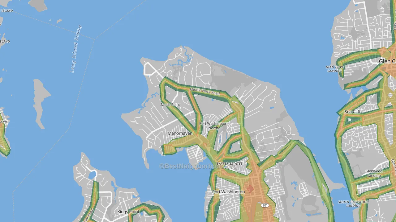 Sands Point, NY Map of Noise Levels in Sands Point