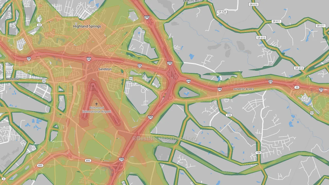 Sandston, VA Map of Noise Levels in Sandston