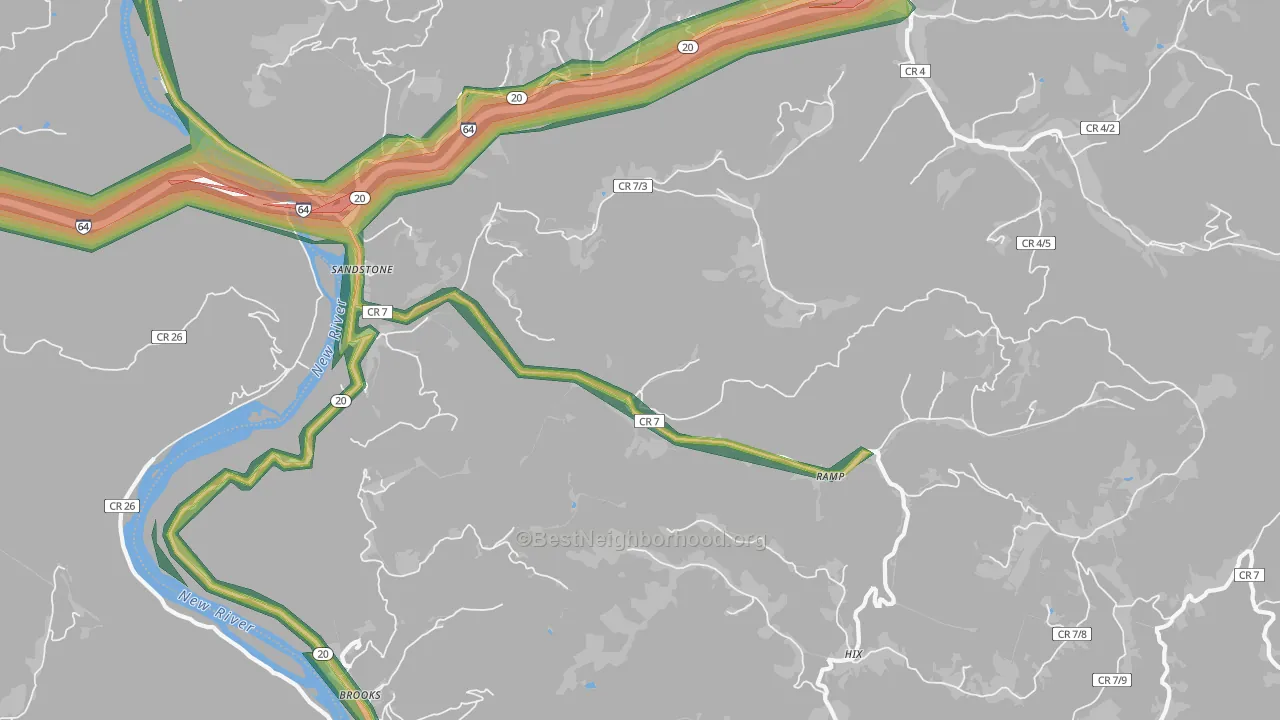 Sandstone, WV Map of Noise Levels in Sandstone