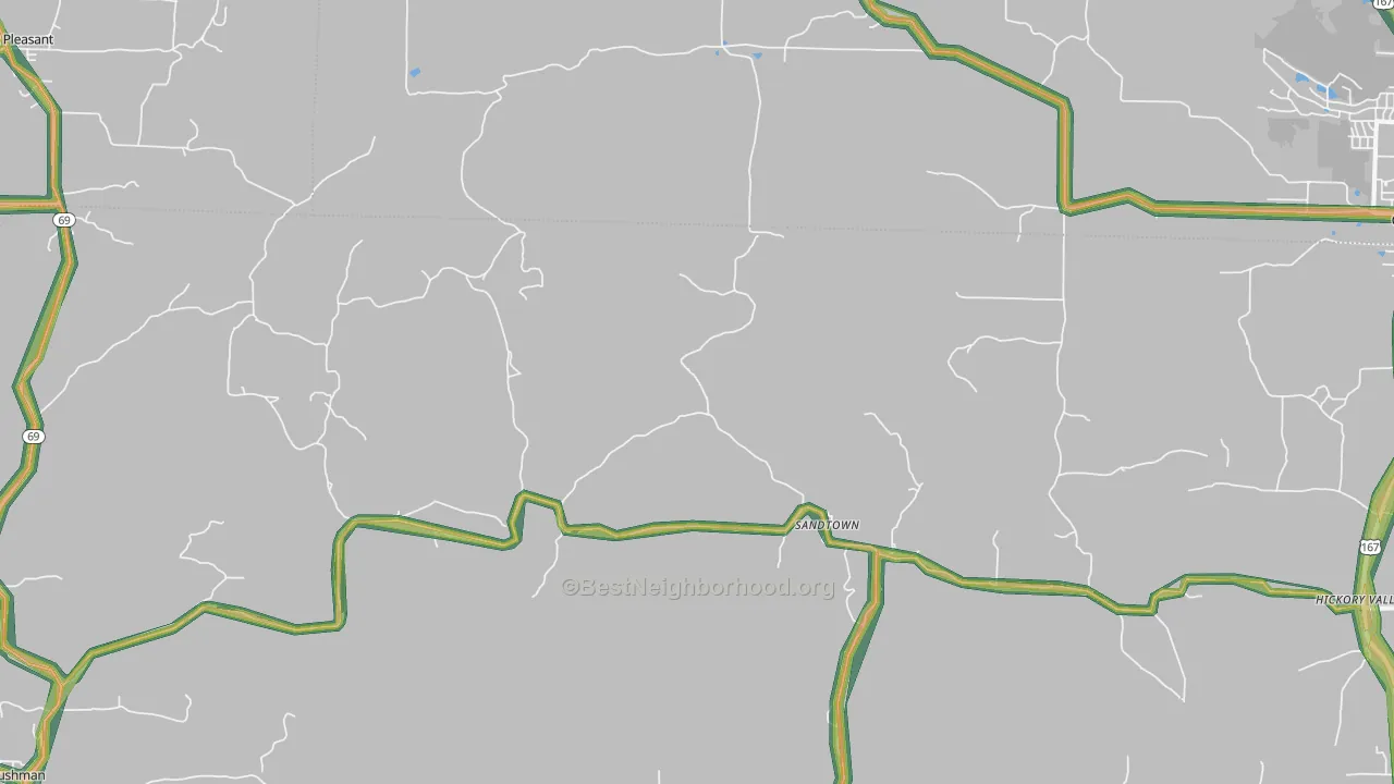 Sandtown, AR Map of Noise Levels in Sandtown