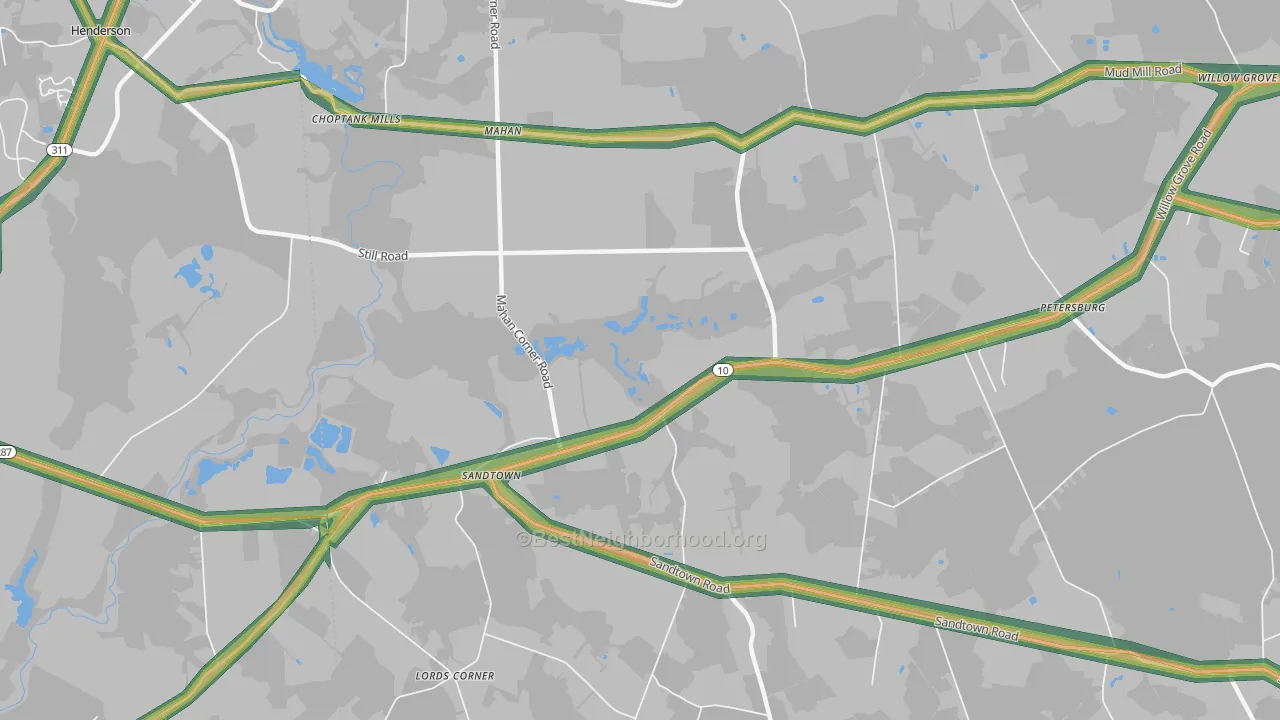 Sandtown, DE Map of Noise Levels in Sandtown