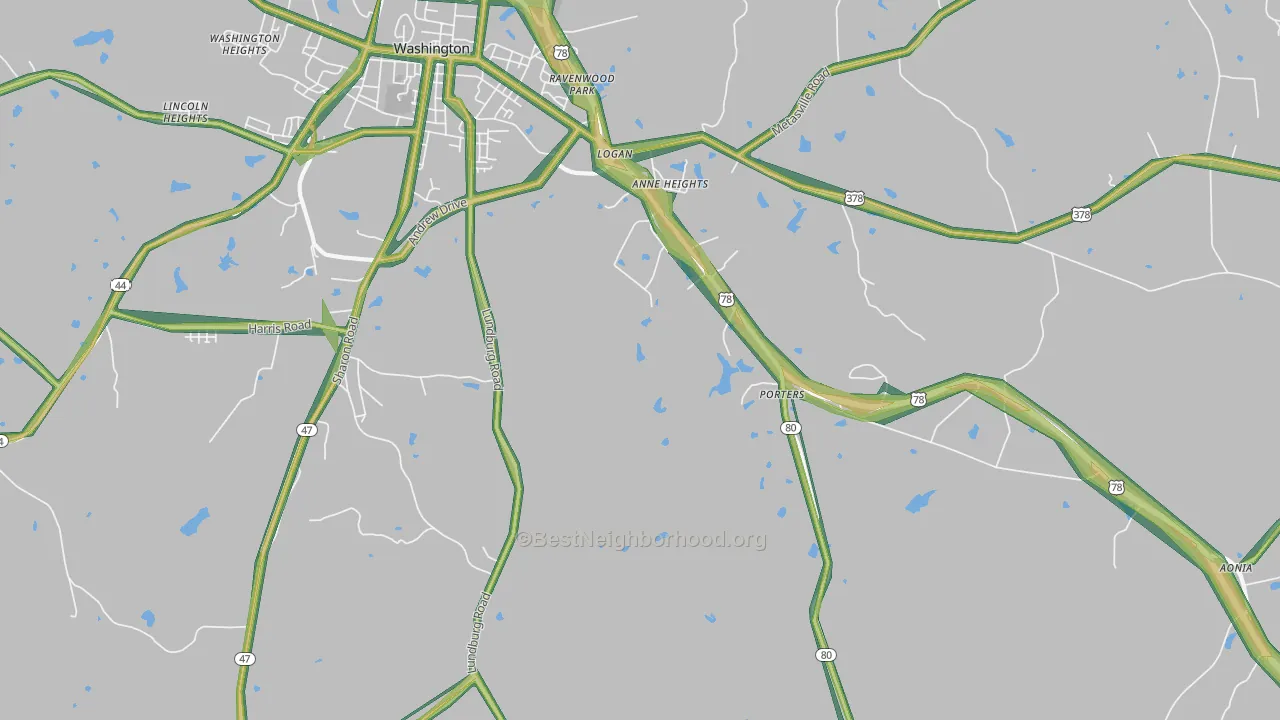 Sandtown, GA Map of Noise Levels in Sandtown