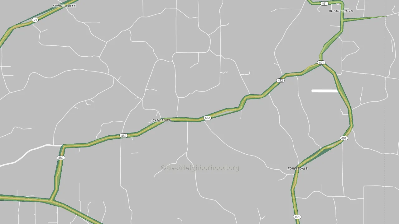 Sandtown, MS Map of Noise Levels in Sandtown