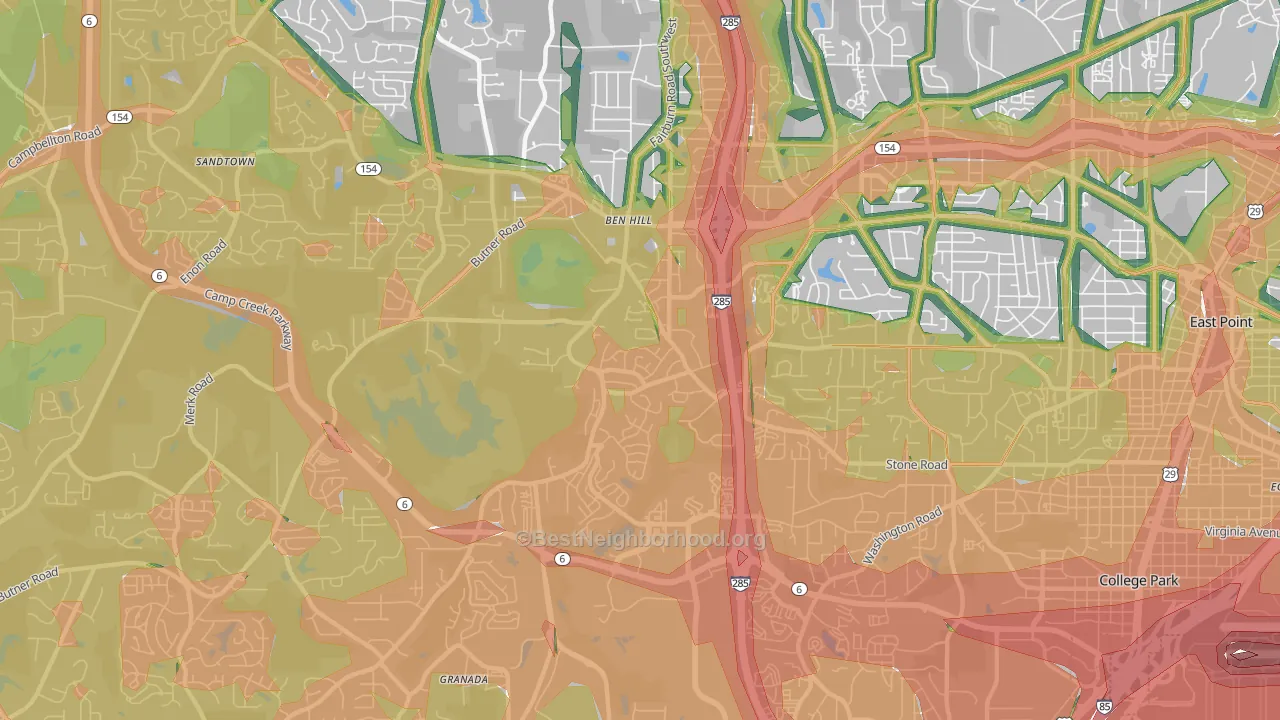 Sandtown-Southeastern Atlanta, Atlanta, GA Map of Noise Levels in Sandtown-Southeastern Atlanta