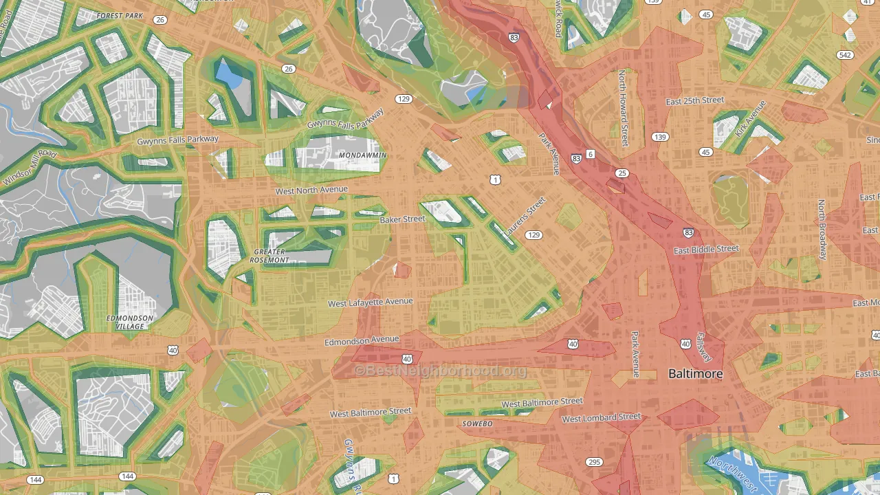 Sandtown-Winchester, Baltimore, MD Map of Noise Levels in Sandtown-Winchester