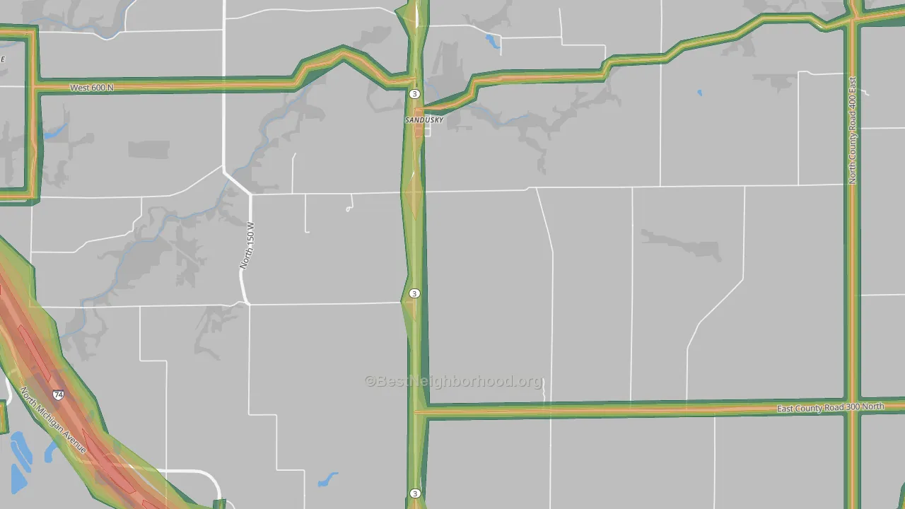 Sandusky, IN Map of Noise Levels in Sandusky