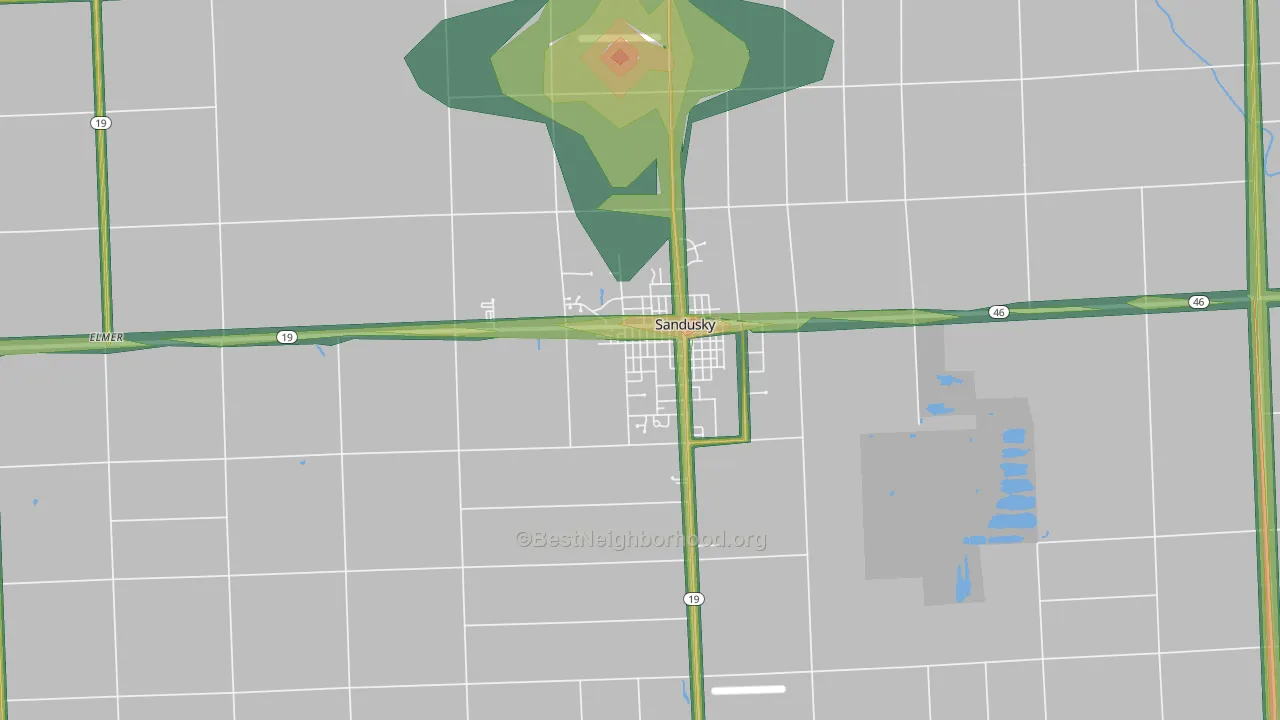 Sandusky, MI Map of Noise Levels in Sandusky