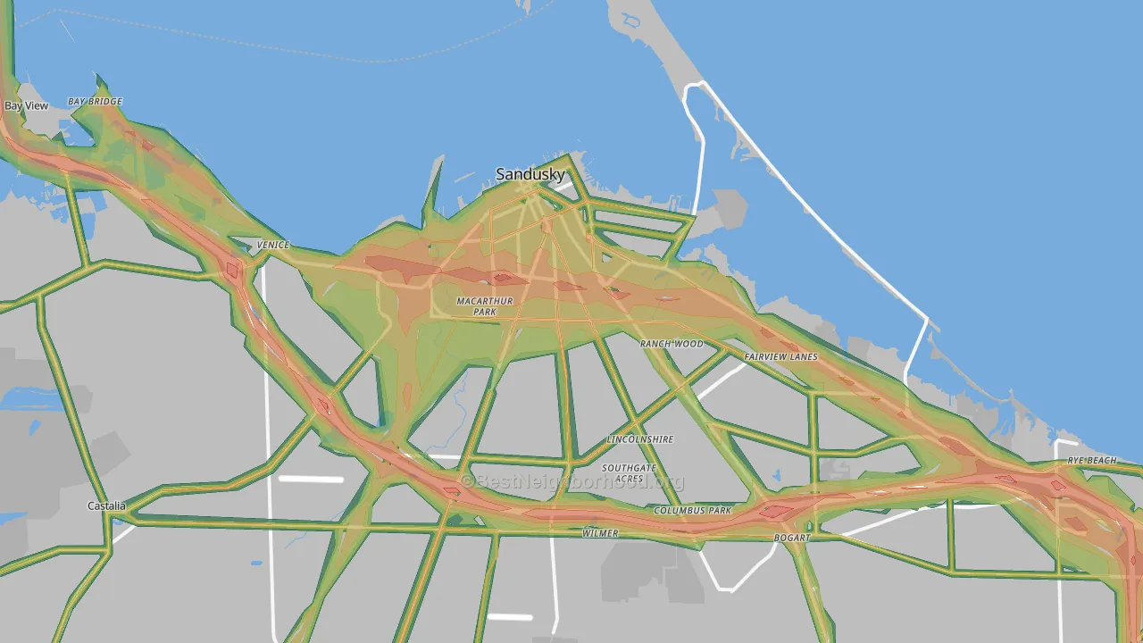 Sandusky, OH Map of Noise Levels in Sandusky