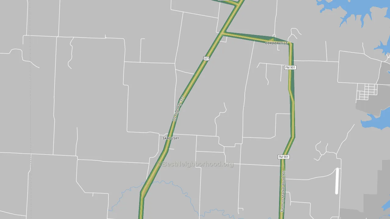 Sandusky, TX Map of Noise Levels in Sandusky