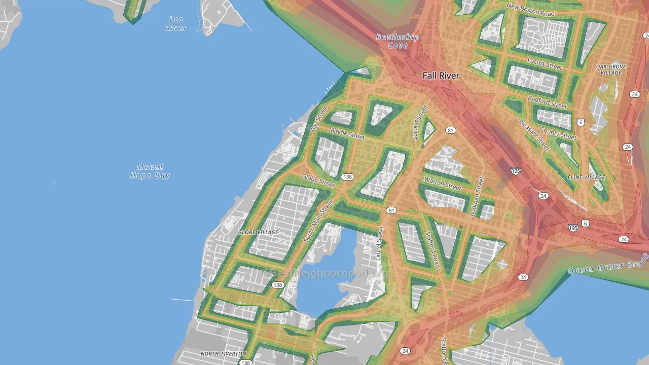 Sandy Beach, Fall River, MA Map of Noise Levels in Sandy Beach