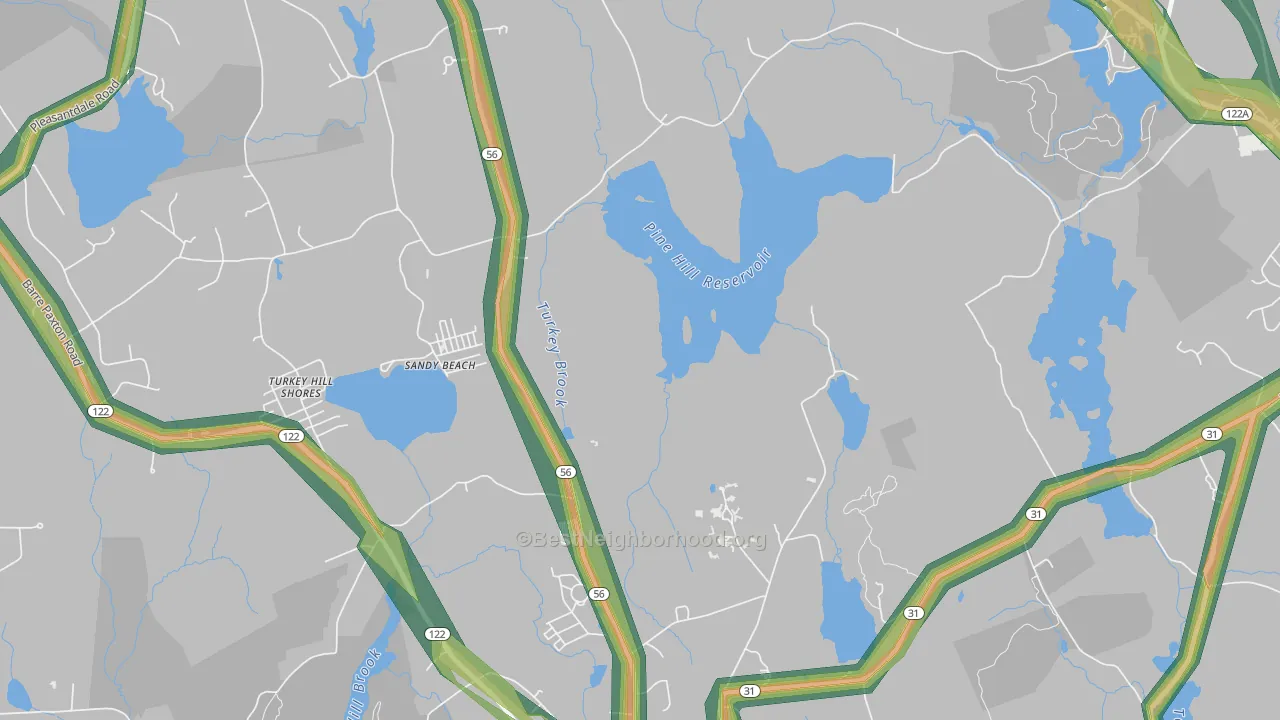 Sandy Beach, MA Map of Noise Levels in Sandy Beach