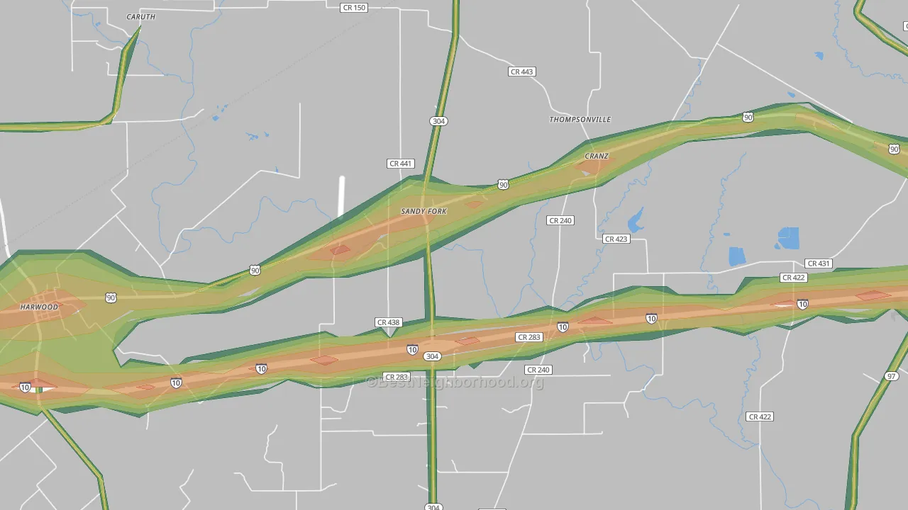 Sandy Fork, TX Map of Noise Levels in Sandy Fork