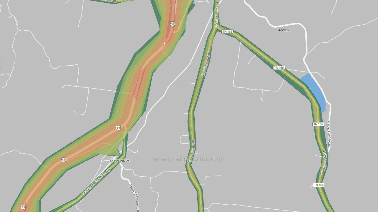 Sandy Hook, TN Map of Noise Levels in Sandy Hook