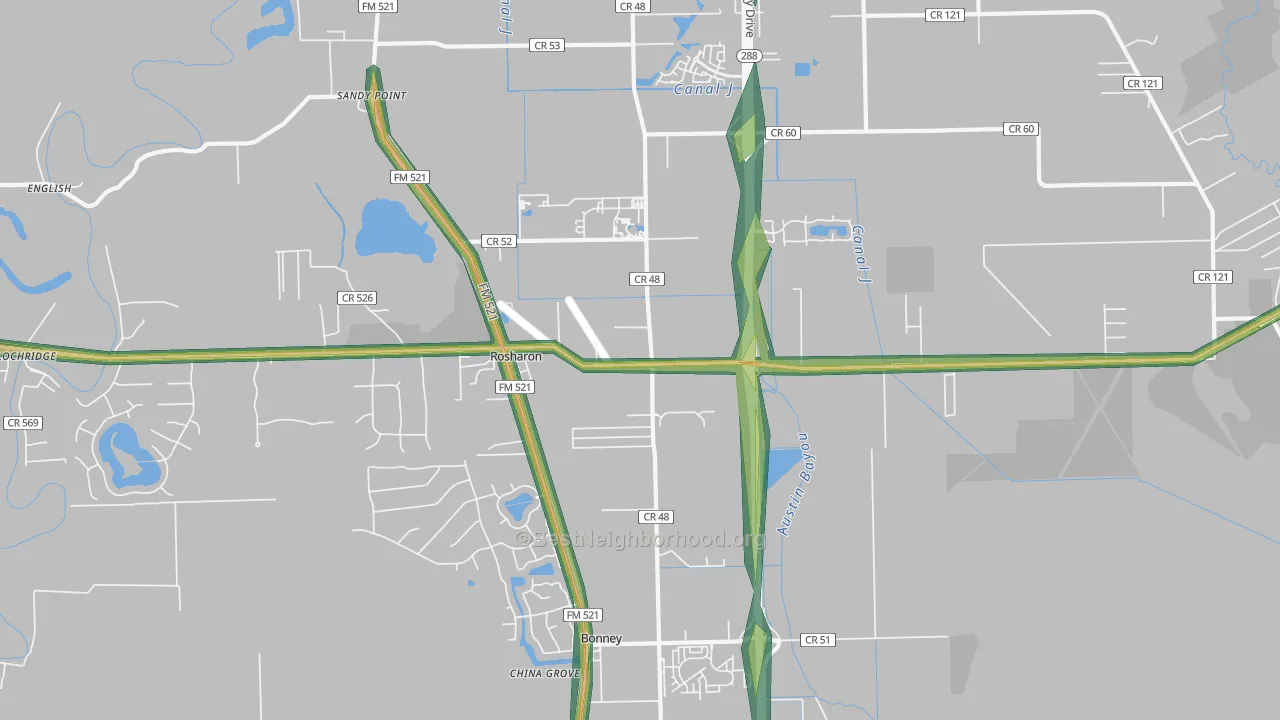 Sandy Point, TX Map of Noise Levels in Sandy Point