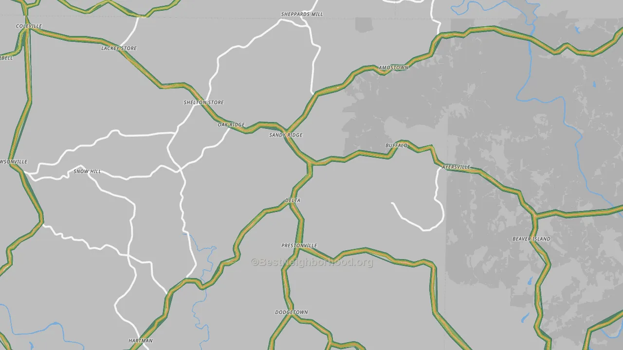 Sandy Ridge, NC Map of Noise Levels in Sandy Ridge