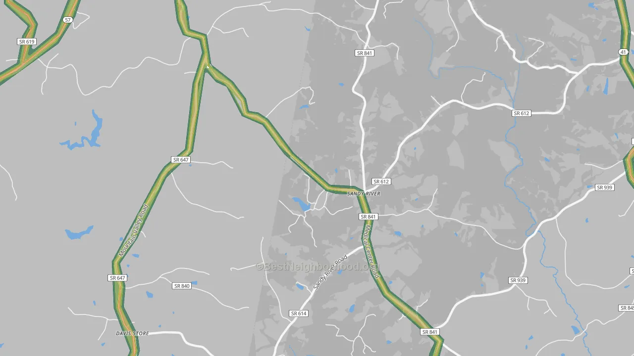 Sandy River, VA Map of Noise Levels in Sandy River