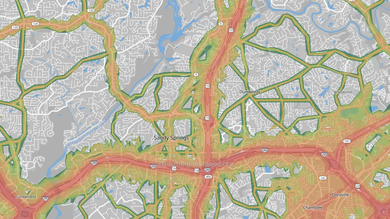 Sandy Springs, GA Map of Noise Levels in Sandy Springs