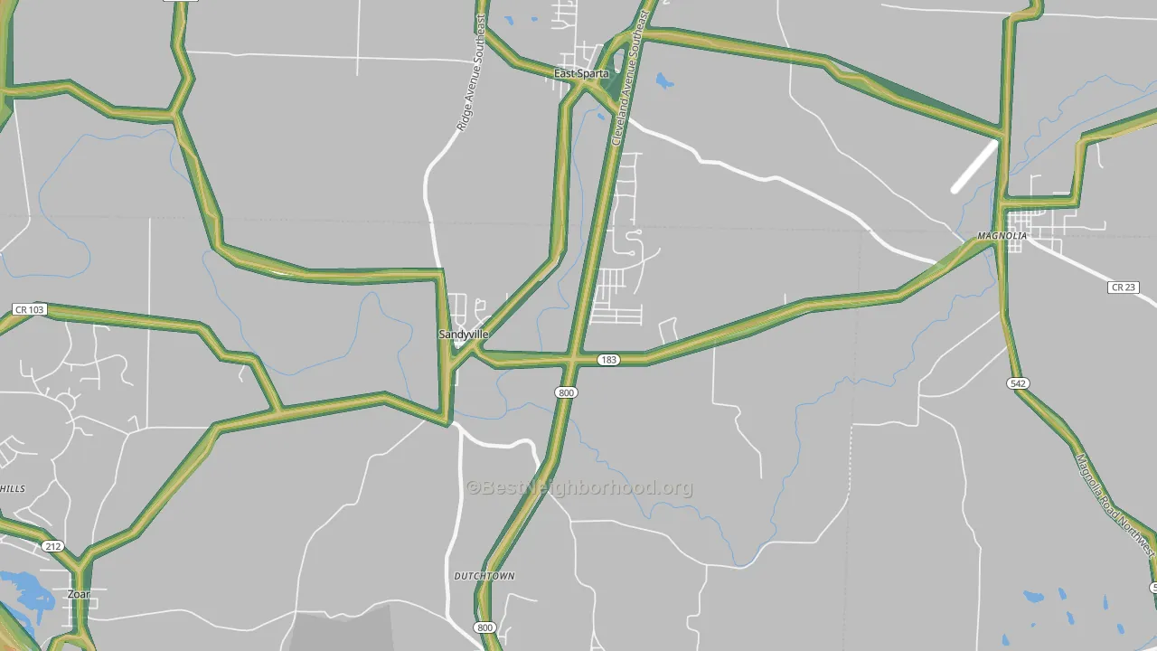 Sandyville, OH Map of Noise Levels in Sandyville