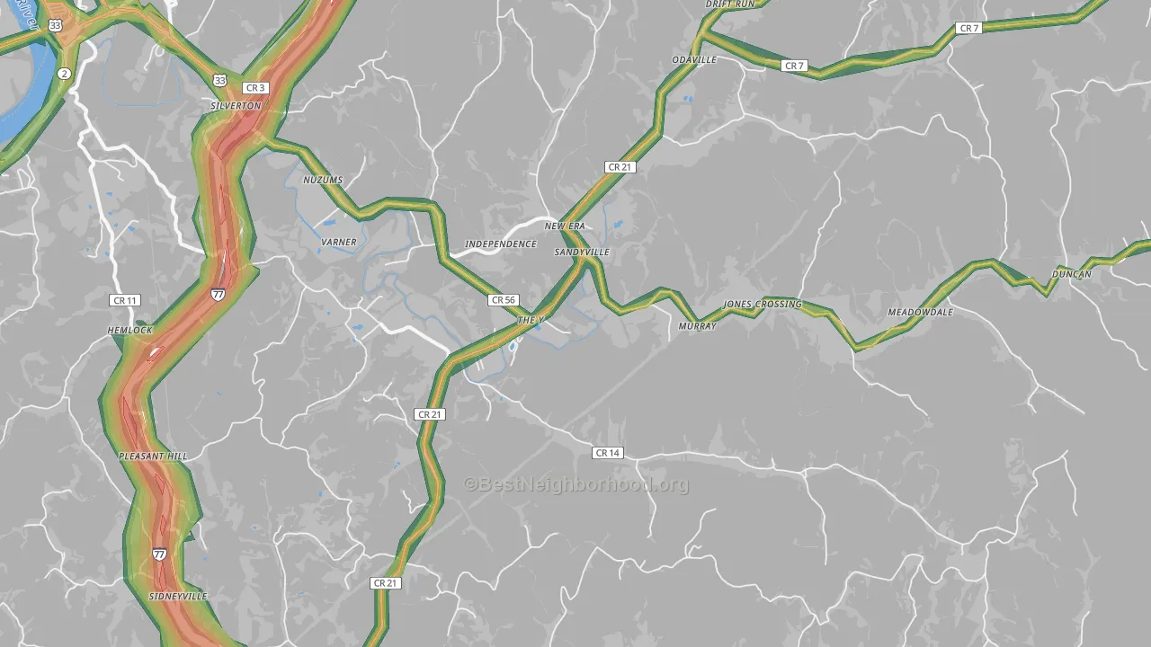 Sandyville, WV Map of Noise Levels in Sandyville