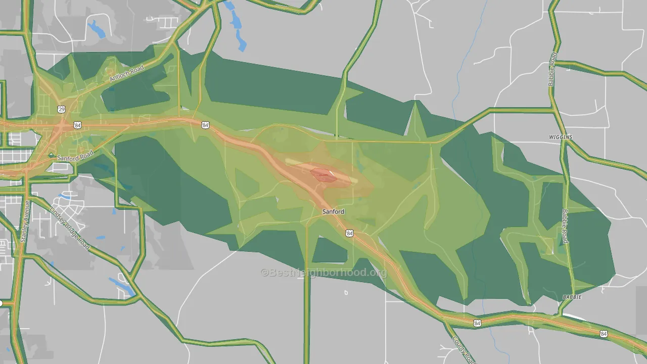 Sanford, AL Map of Noise Levels in Sanford