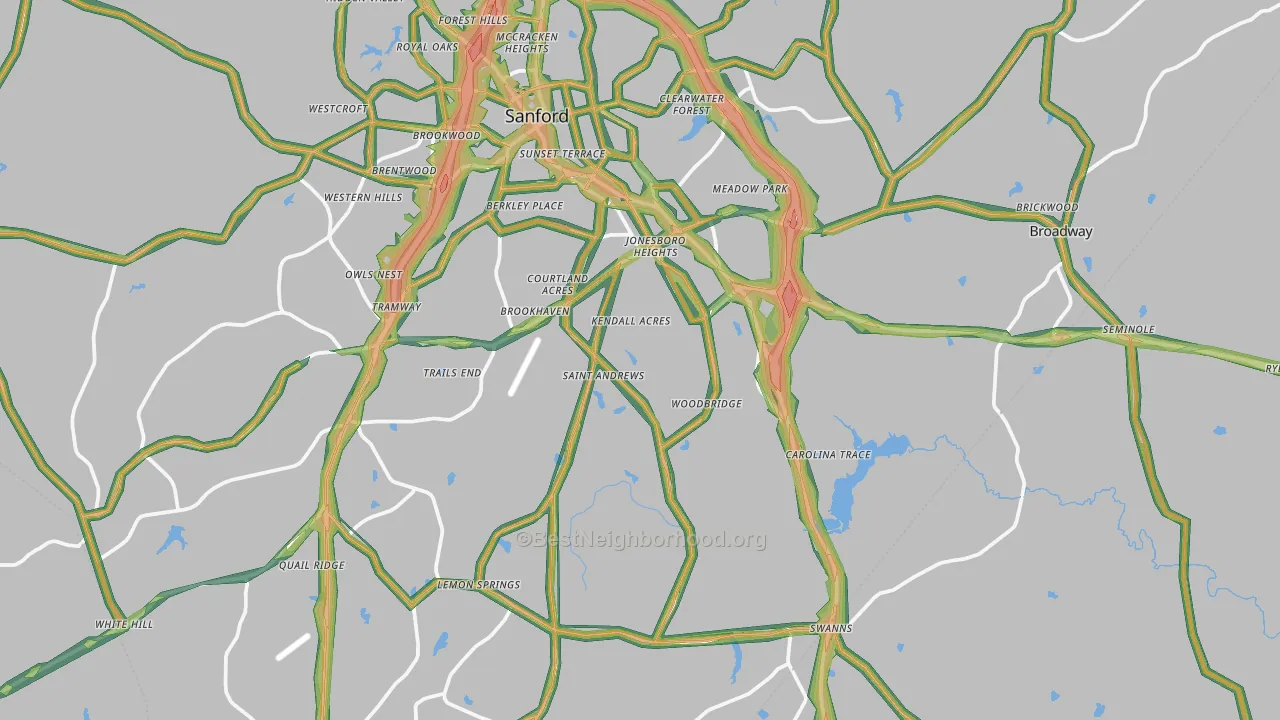 Sanford, NC Map of Noise Levels in Sanford