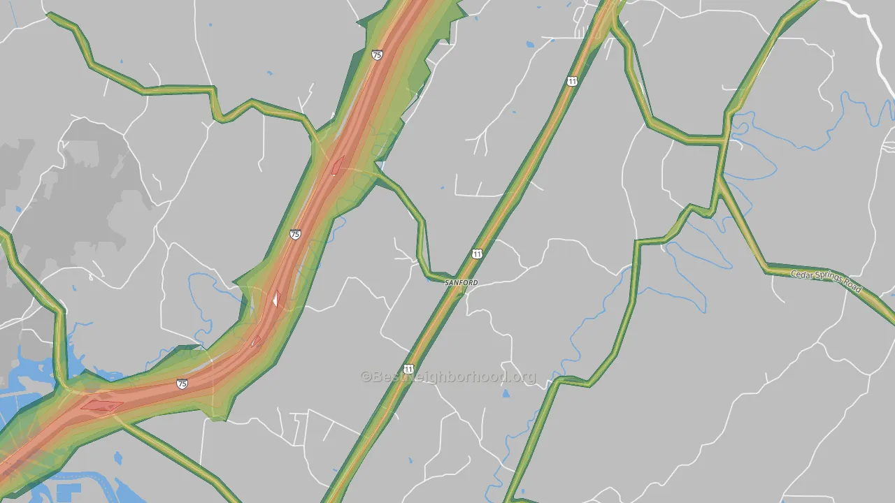 Sanford, TN Map of Noise Levels in Sanford