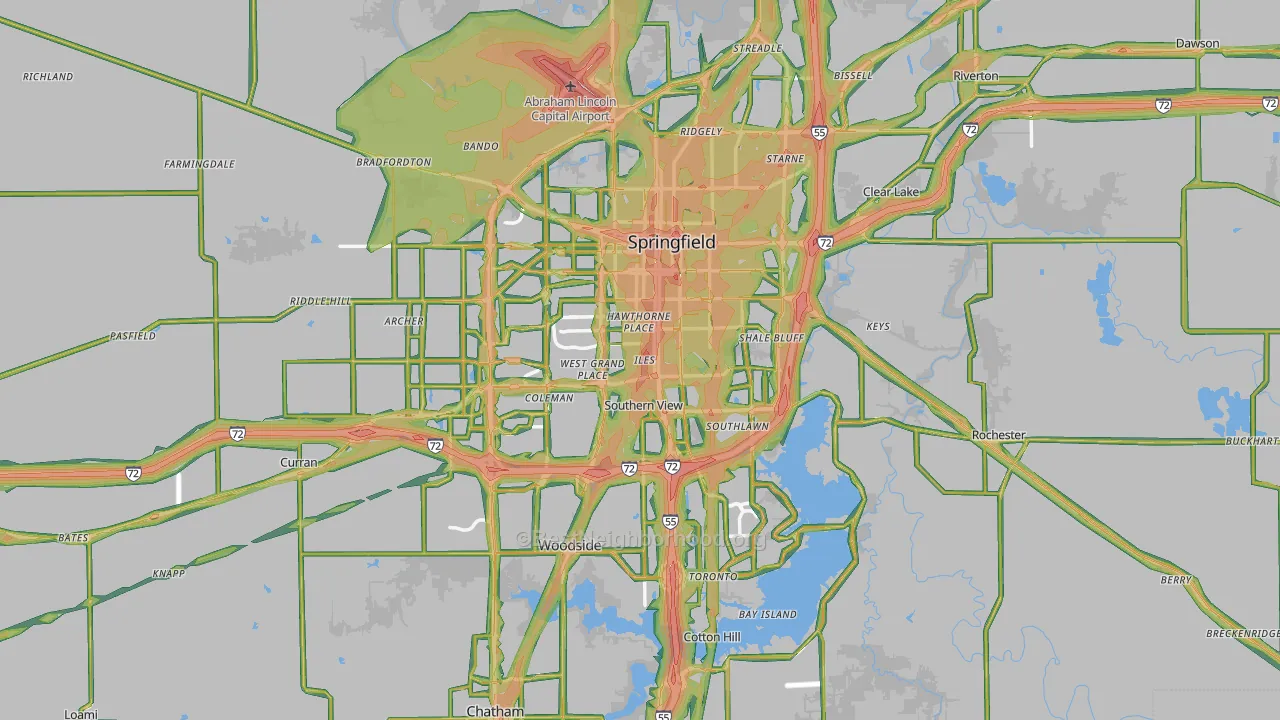 Sangamon County, IL Map of Noise Levels in Sangamon County