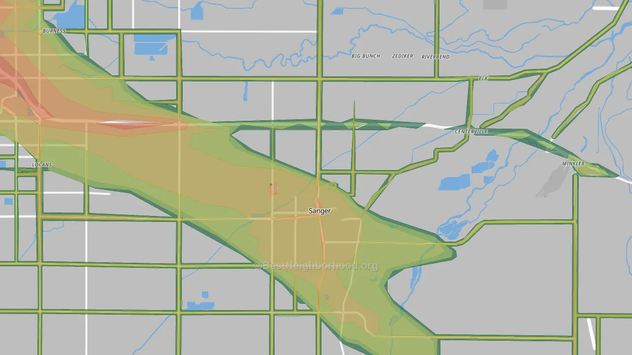 Sanger, CA Map of Noise Levels in Sanger