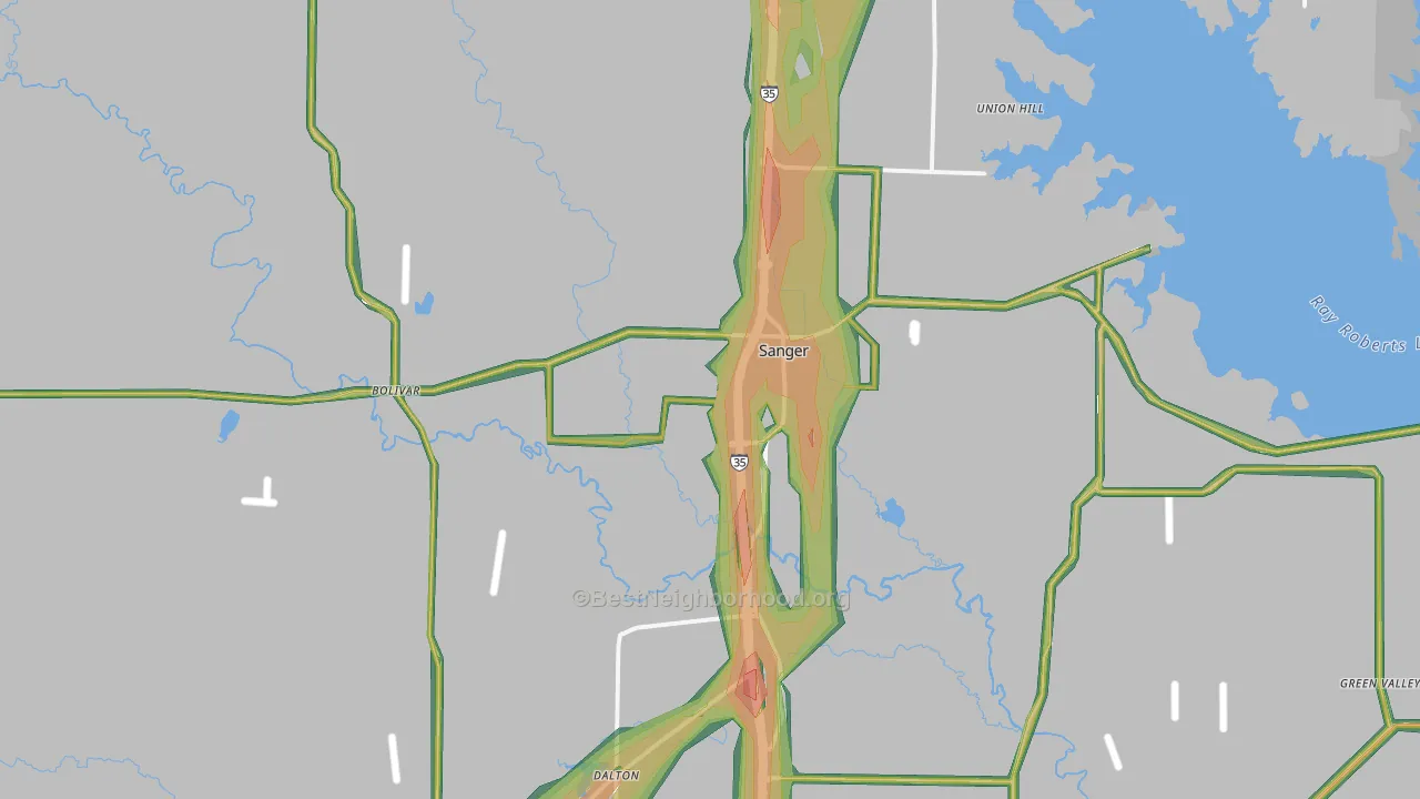Sanger, TX Map of Noise Levels in Sanger