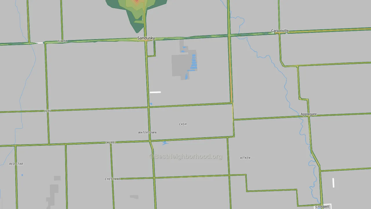 Sanilac County, MI Map of Noise Levels in Sanilac County