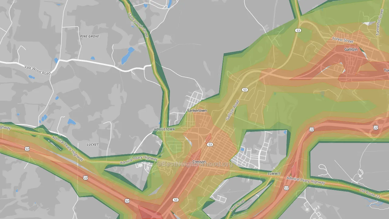 Sankertown, PA Map of Noise Levels in Sankertown