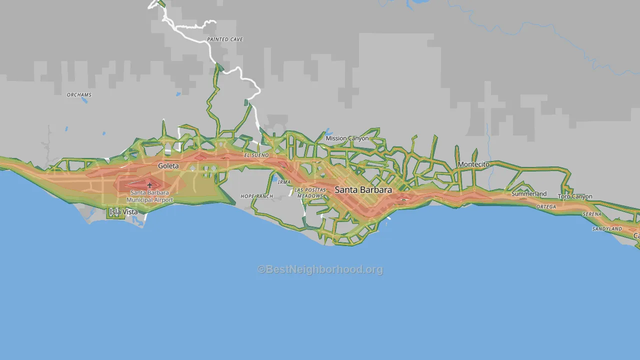 Santa Barbara, CA Map of Noise Levels in Santa Barbara