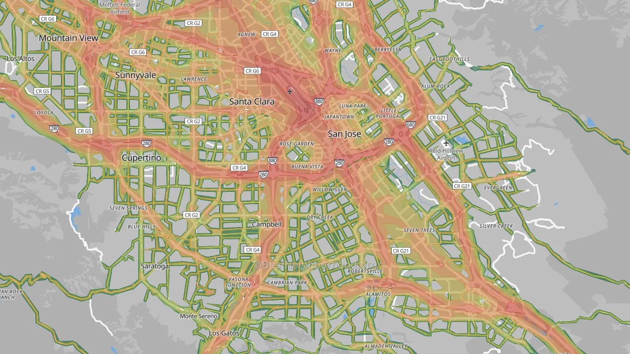 Santa Clara County, CA Map of Noise Levels in Santa Clara County