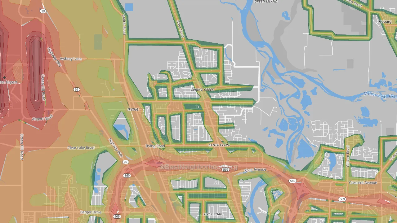 Santa Clara, Eugene, OR Map of Noise Levels in Santa Clara