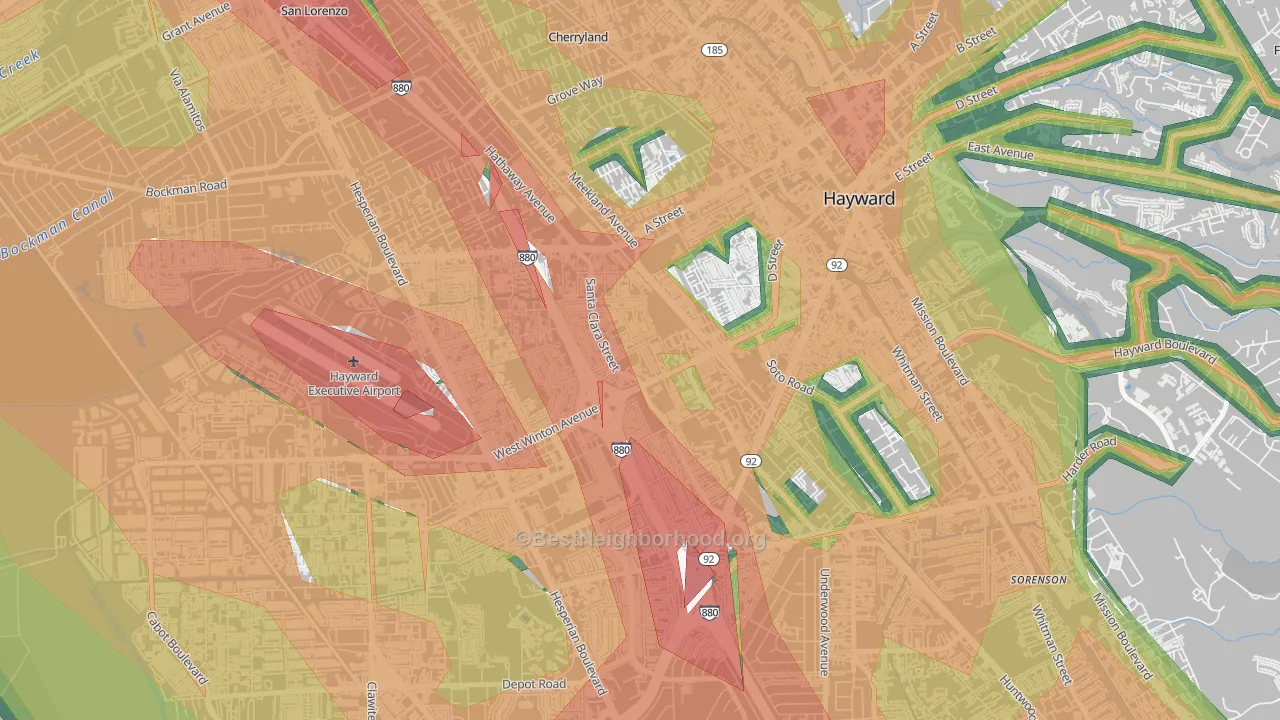 Santa Clara Street, Hayward, CA Map of Noise Levels in Santa Clara Street