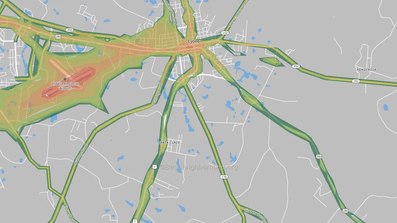 Santa Claus, GA Map of Noise Levels in Santa Claus