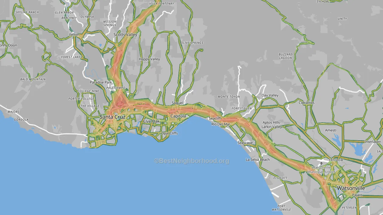 Santa Cruz County, CA Map of Noise Levels in Santa Cruz County
