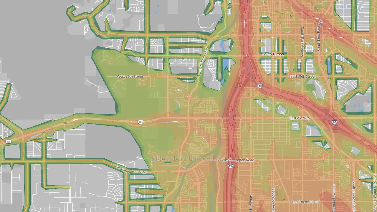 Santa Cruz Southwest, Tucson, AZ Map of Noise Levels in Santa Cruz Southwest