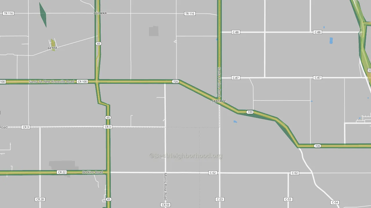 Santa Fe, OH Map of Noise Levels in Santa Fe