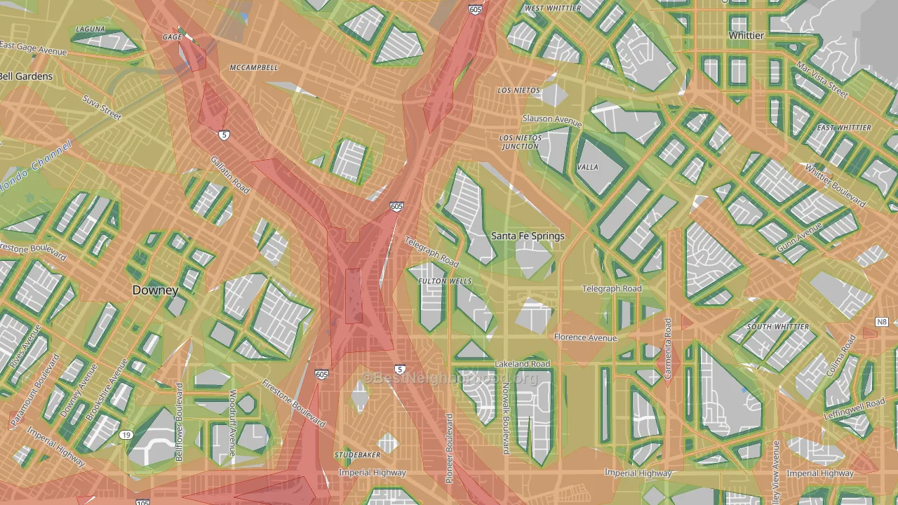 Santa Fe Springs, CA Map of Noise Levels in Santa Fe Springs