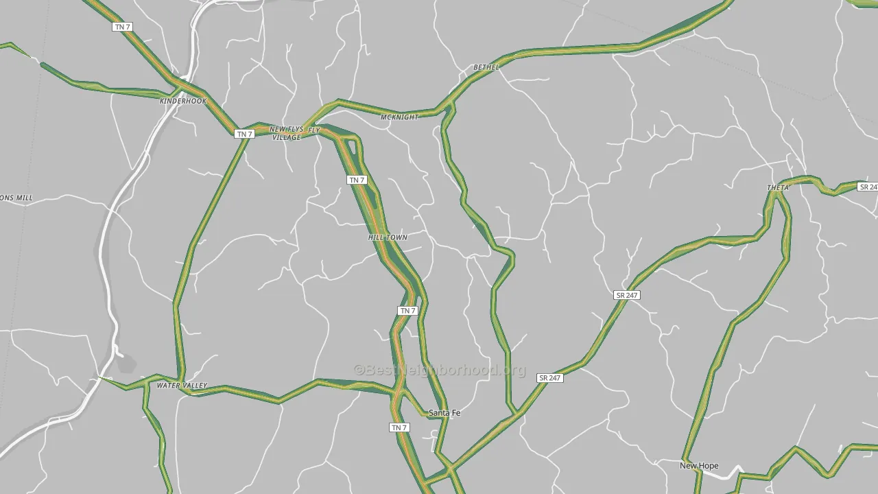 Santa Fe, TN Map of Noise Levels in Santa Fe