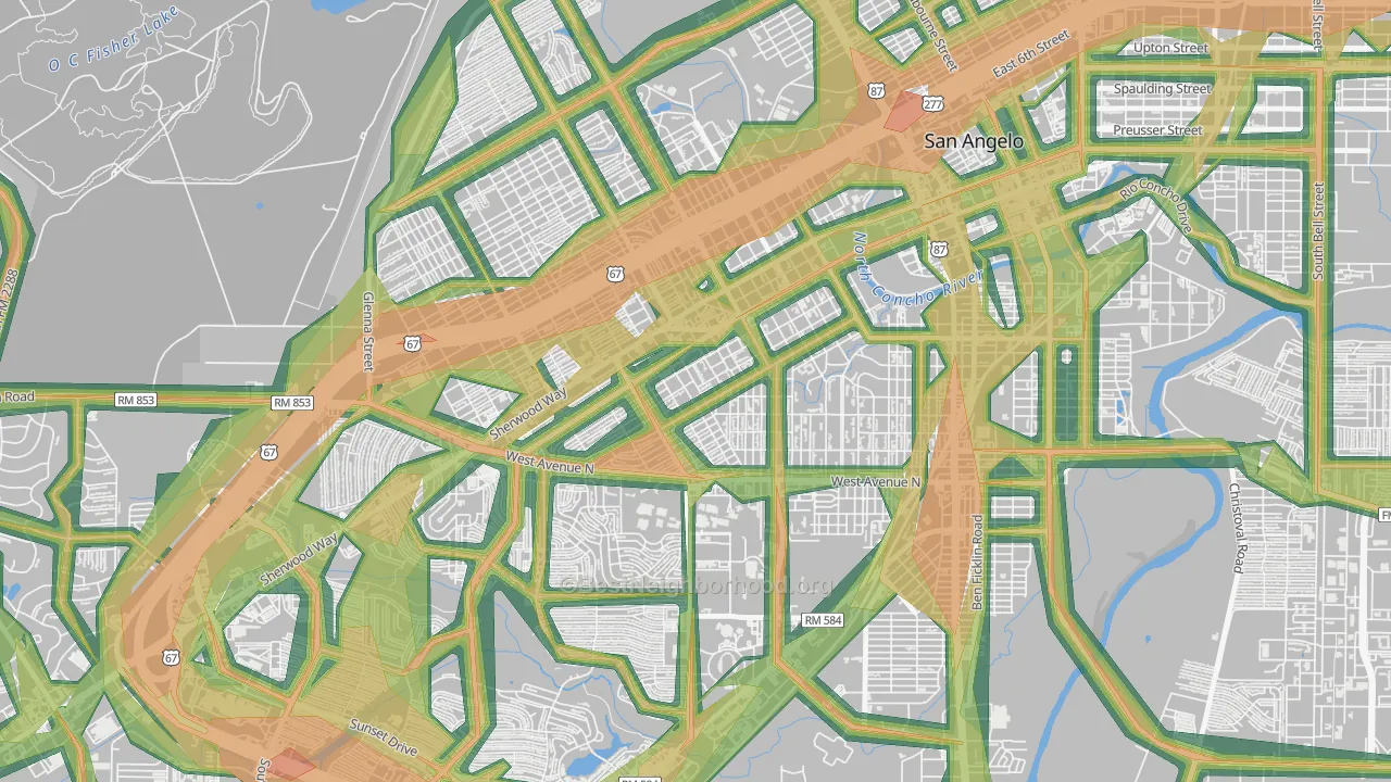 Santa Rita, San Angelo, TX Map of Noise Levels in Santa Rita