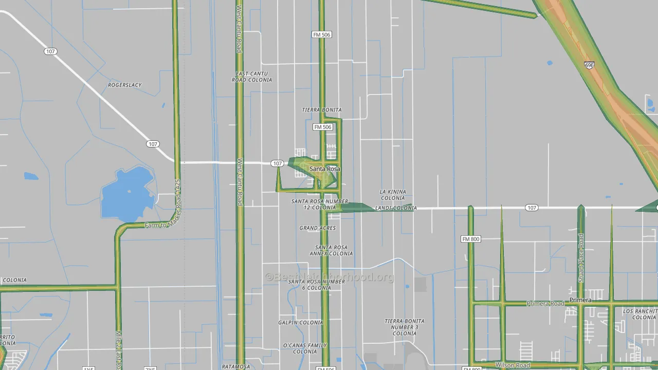 Santa Rosa, TX Map of Noise Levels in Santa Rosa