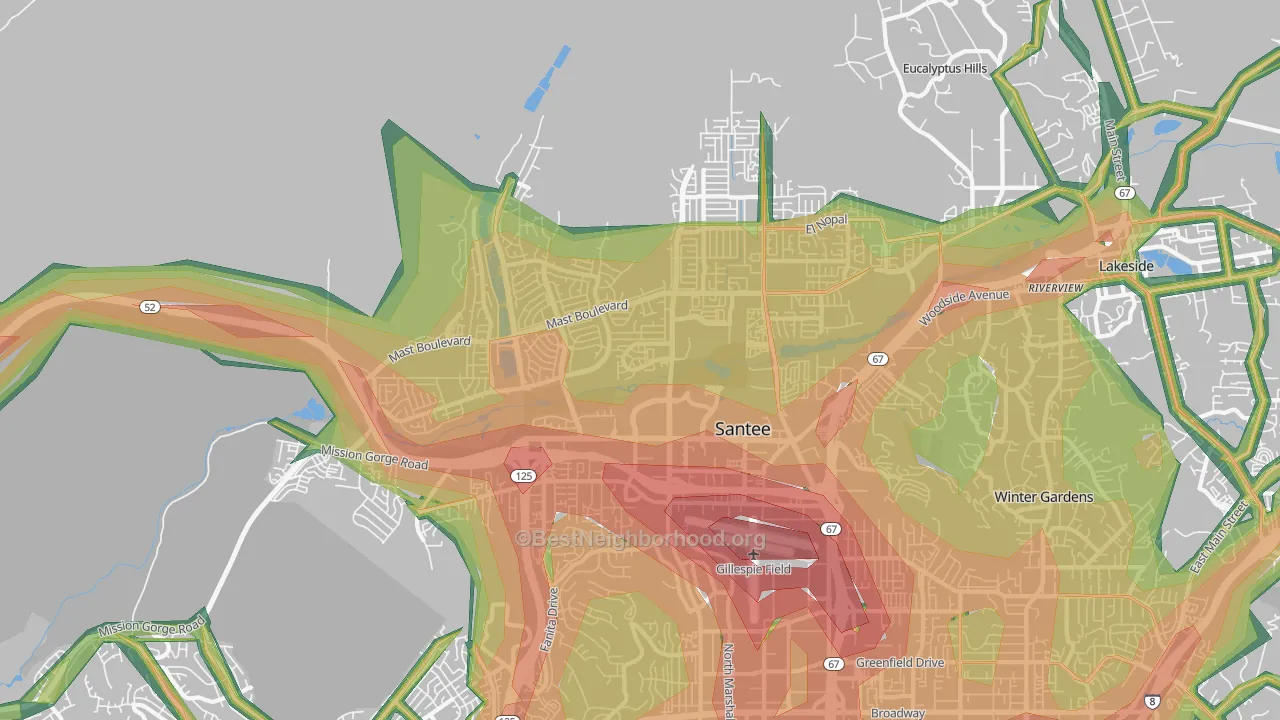 Santee, CA Map of Noise Levels in Santee