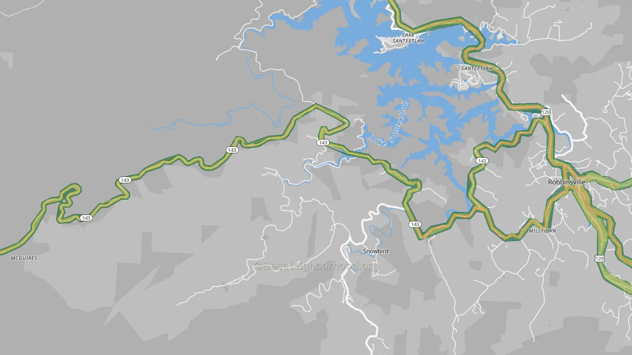Santeetlah, NC Map of Noise Levels in Santeetlah